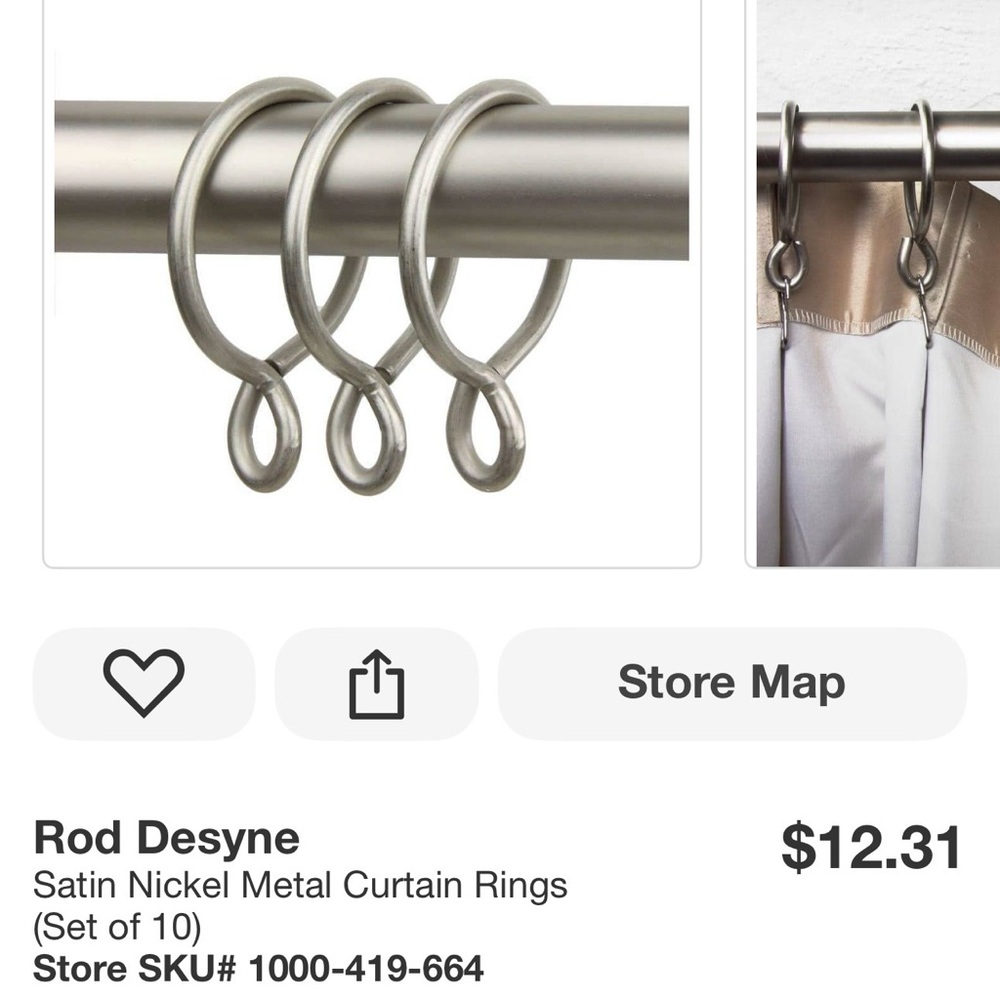 Curtain Rings Satin Nickel Rod Desyne 2.25” - 2 sets - 20 total rings NEW